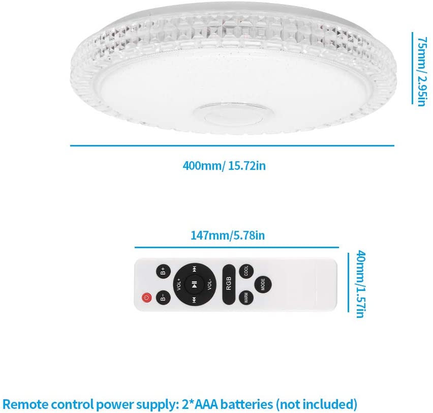 Plafon con altavoz LED Lámpara de Techo con Altavoz Bluetooth 24W,APP +  Mando a Distanci - Onssi