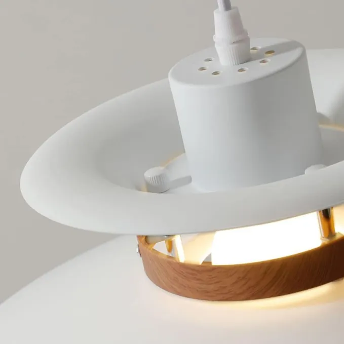 Lámpara blanca detalles madera - Imagen 3